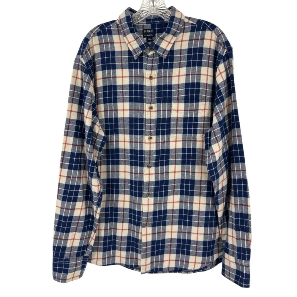 J.Crew Men’s Plaid flannel shirt Blue & Off White SZ XL